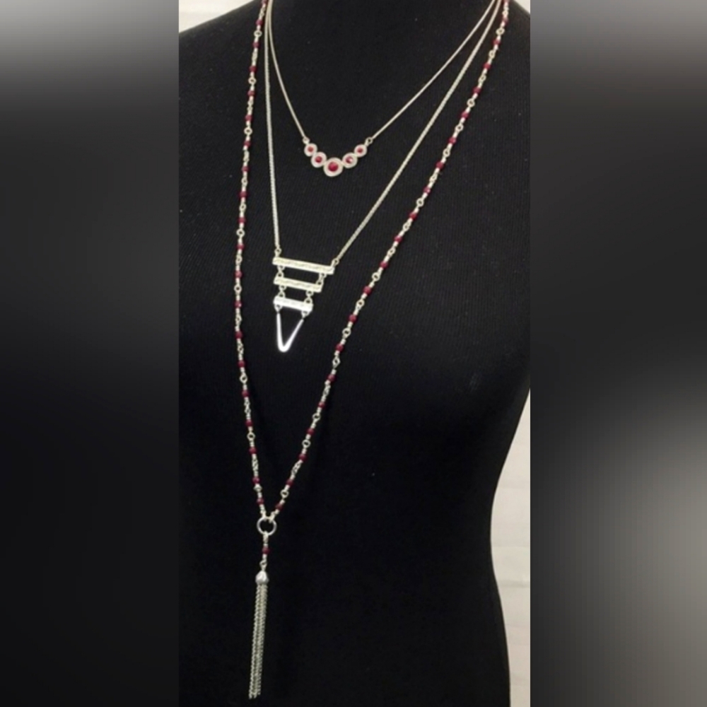 Lucky Brand Layers 3 tier Silver Necklace NWT RETAILS FOR $49 LONG
